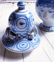 AnyesAttic Ceramic 1972 Bjorn Wiinblad, K31 att. Eva Series Blue on White Head Sculpture Jug Pitcher | Danish