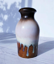 AnyesAttic Ceramic 70s West German Pottery Scheurich, Chestnut Marble, Pale Blue, Latte Drip Glaze Ceramic Bottle Vase