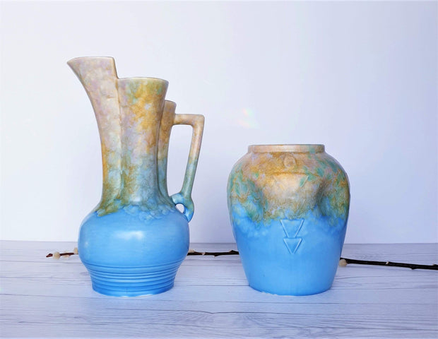 AnyesAttic Ceramic Beswick Pottery, Ciro Series, Art Deco Ruskin Style Dimpled Dappled Glaze Vase | British, 1930s