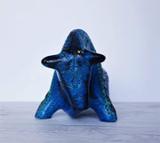 AnyesAttic Ceramic Bitossi by Aldo Londi 1960s Rimini Blu Series, Modernist Persiano Blue Glaze Bull Sculpture, Italian