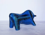 AnyesAttic Ceramic Bitossi by Aldo Londi 1960s Rimini Blu Series, Modernist Persiano Blue Glaze Bull Sculpture, Italian