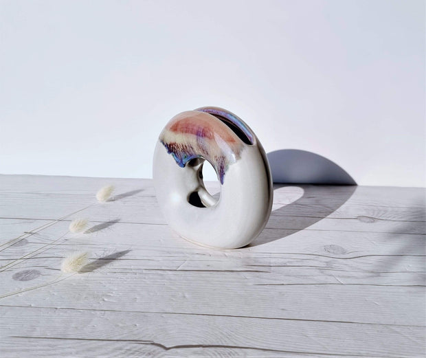 AnyesAttic Ceramic British Studio, Mid-Century Double-Sided Drip Glaze Tiered Sculptural Circular Vase, 1960s-70s