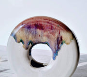 AnyesAttic Ceramic British Studio Pottery, Mid-Century Double-Sided Drip Glaze Tiered Donut Vase | 1960-70s