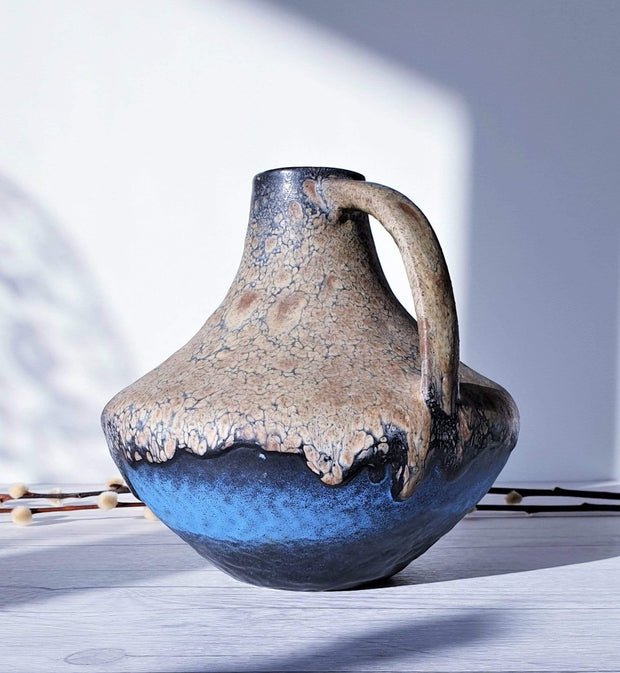 AnyesAttic Ceramic Carstens Tonnieshof, Mid Century Modern '200' UFO Vase in Blue and Cappuccino Fat Lava | 60s – 70s