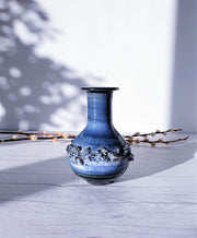 AnyesAttic Ceramic Duo of Glit Pottery, REAL Lava in Rare 'Snow Tundra' Blue Glaze Dish and Vase | Iceland, 1960-70s