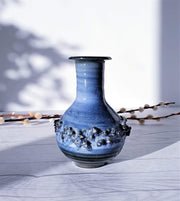 AnyesAttic Ceramic Duo of Glit Pottery, REAL Lava in Rare 'Snow Tundra' Blue Glaze Dish and Vase | Iceland, 1960-70s