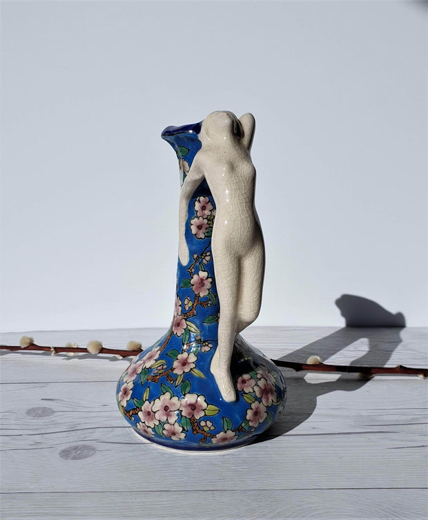 AnyesAttic Ceramic Emaux de Louvière Bleus de Louvière Series, Art Deco Apple Blossom Vase | Belgian, Vintage