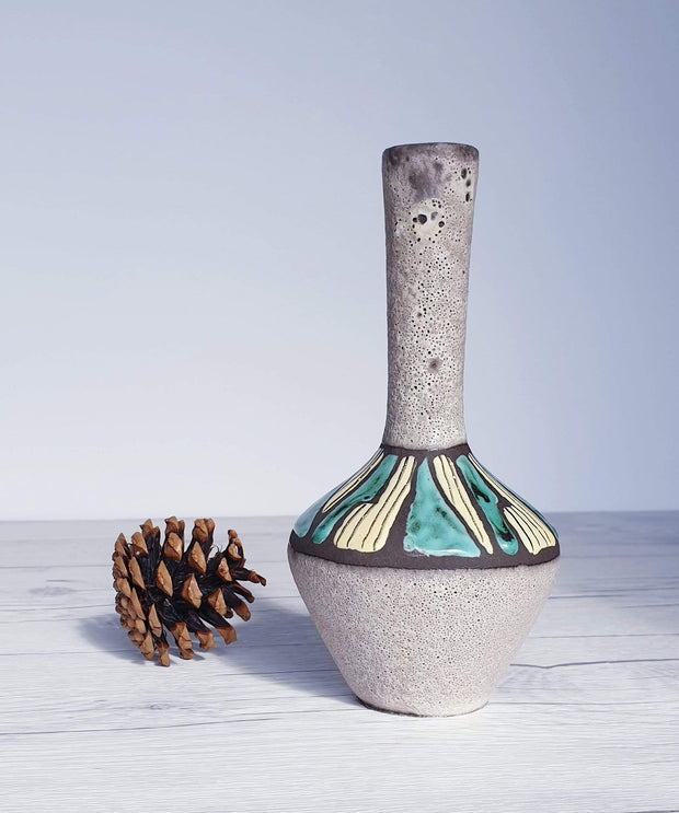 AnyesAttic Ceramic Emons & Sohne | ES Keramik Foam Lava and Sgraffito Decor Ceramic Bud Vase, 1950s, rare