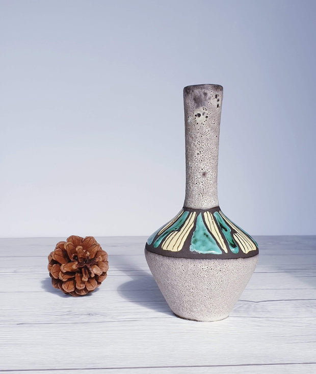 AnyesAttic Ceramic Emons & Sohne | ES Keramik Foam Lava and Sgraffito Decor Ceramic Bud Vase, 1950s, rare