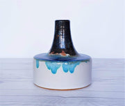 AnyesAttic Ceramic Erhard Goschala Bauhaus White & Blue Crystalline Glaze Chimney Ceramic Vase, 1960s-70s, Very Rare