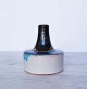 AnyesAttic Ceramic Erhard Goschala Bauhaus White & Blue Crystalline Glaze Chimney Ceramic Vase, 1960s-70s, Very Rare