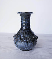 AnyesAttic Ceramic Glit Pottery, Iceland, REAL Lava 'Fat Lava' in Rare Slate Blue Glaze Ceramic Bud Vase, 1970s
