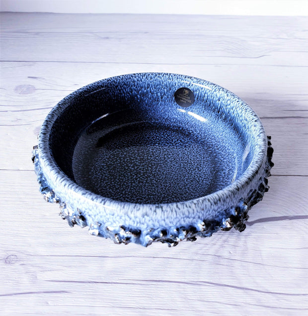 AnyesAttic Ceramic Glit Pottery, REAL Lava 'Fat Lava' in Rare 'Snow Blizzard' Blue Glaze Dish | Iceland, 1960-70s