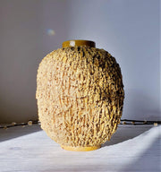 AnyesAttic Ceramic Gunnar Nylund for Rorstrand, Chamotte 'Hedgehog' Series Deep Gold Sculpted Vase | 1940s-50s, Swedish