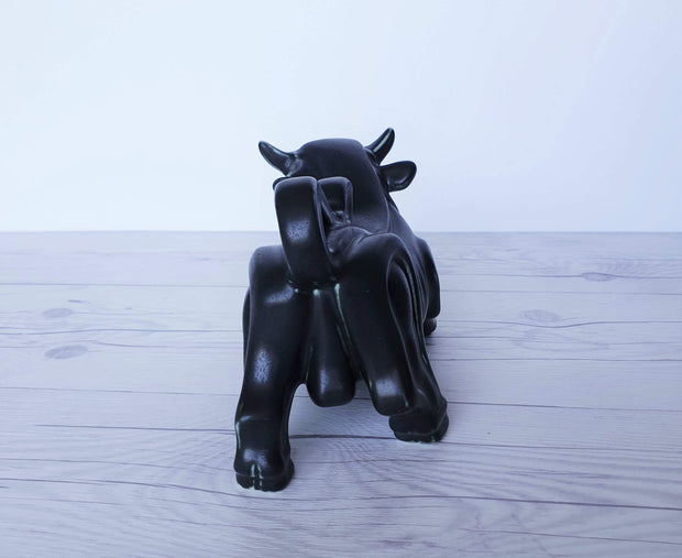 AnyesAttic Ceramic Gunnar Nylund for Rorstrand, Rare 'Caolina' Black Glaze, Modernist Stoneware Bull Sculpture, 1960s