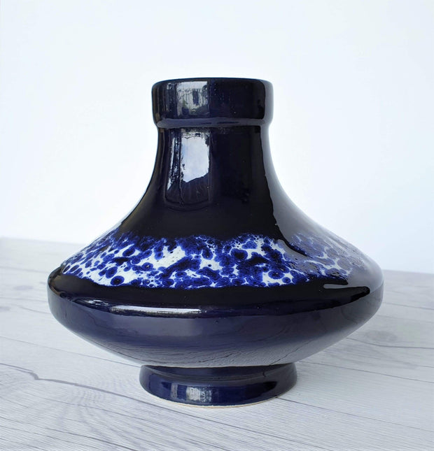 AnyesAttic Ceramic Heinz Martin for Jopeko Keramik, Lava and Ink Glaze Ceramic UFO Vase | 1960s-70s