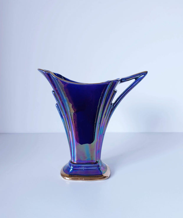 AnyesAttic Ceramic J Sadler & Sons Mid Century Art Deco Azure Blue Iridescent Lustre Glaze Ceramic 'Jane' Pitcher Vase