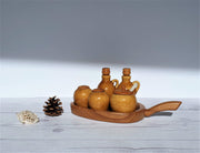 AnyesAttic Ceramic Jie Gantofta Swedish Mid Century 5 Piece Ceramic and Teak Condiment / Cruet Set, 1960s