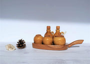 AnyesAttic Ceramic Jie Gantofta Swedish Mid Century 5 Piece Ceramic and Teak Condiment / Cruet Set, 1960s