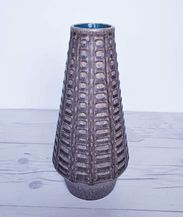 AnyesAttic Ceramic Jlkra (Ilkra) Textured 'Scales' Decor Blue Mocha Glaze Ceramic Pitcher Vase, 1970s, West German