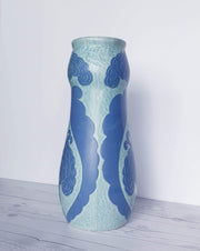AnyesAttic Ceramic Josef Ekberg, 'Sgraffito' for Gustavsberg, 1921 Swedish Art Nouveau Floral Blue Floor Vase