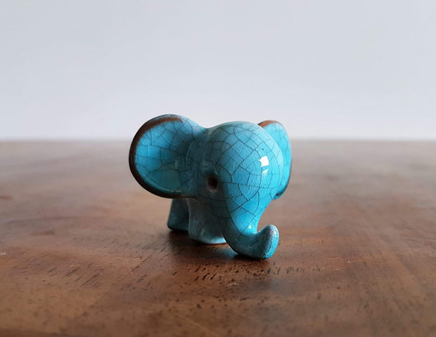 AnyesAttic Ceramic Karlsruher Majolika by Walter Bosse Blue Craquelure Baby Bear Cub, Elephant and Rabbit, 1950s - 70s