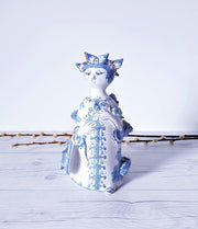 AnyesAttic Ceramic Kintsugi |1977 Bjorn Wiinblad, Moster Ella 'Aunt Ella' Series, M10 Blue on White Ceramic Sculpture