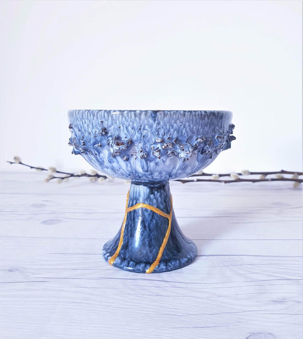 AnyesAttic Ceramic Kintsugi | Glit Iceland, REAL Lava 'Fat Lava' 'Snow Blizzard' Blue Glaze Bowl | 1960-70s, Rare