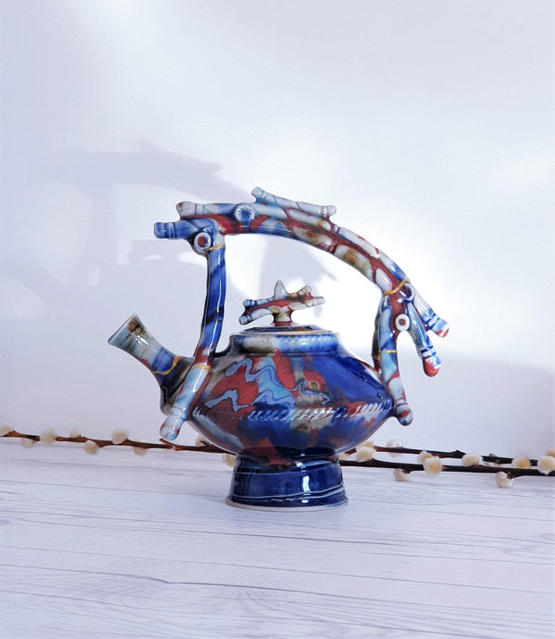 AnyesAttic Ceramic Kintsugi | Steve Woodhead Studio, Contemporary Sculptural 'Bamboo Handle' Teapot and Book | British