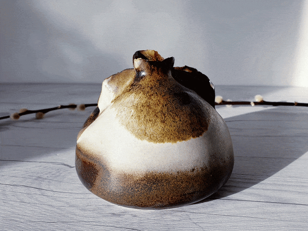 AnyesAttic Ceramic Maria & Schott for Töpferei Schott Studio, Anemone Relief in Earthtones Ceramic Vase | 1980s-90s