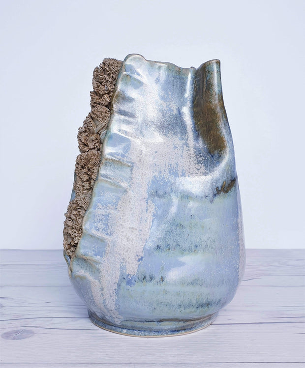 AnyesAttic Ceramic Maria & Schott for Töpferei Schott Studio Pottery, Large Sculpted Anemone Ceramic Vase | 1980s-90s