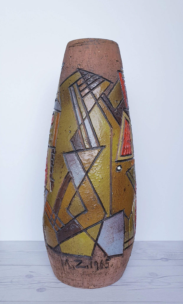 AnyesAttic Ceramic Marian Zawadzki for Tilgmans Keramik, 1965 Scandinavian Modern Sgraffito Sculptural Floor Vase