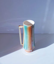 AnyesAttic Ceramic Mid Century Art Deco, Teal Green and Sienna Iridescent Lustre Glaze Pitcher Vase, 1960s - 70s
