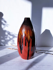 AnyesAttic Ceramic Modernist Studio, Flame Palette Running Glaze Bullet Ceramic Vase | West German