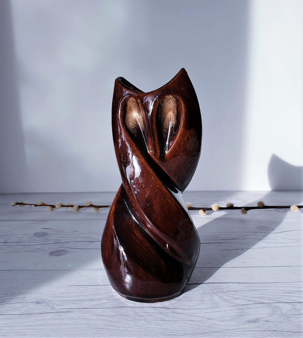 AnyesAttic Ceramic 'Owl Vase' by Reflex Craft Cooperative 'Spoldzielnia Rzemieslnicza' in Cherry Chocolate | 1970s
