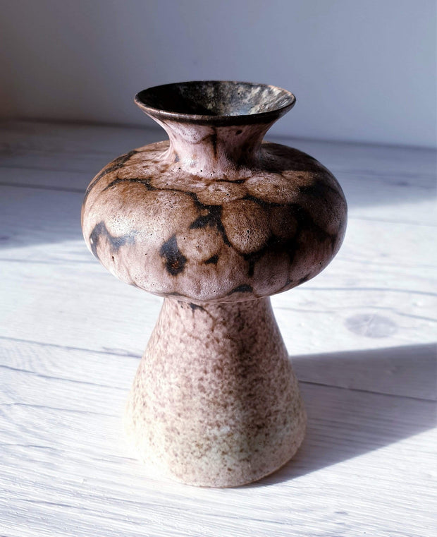 AnyesAttic Ceramic Pair of 1950s Albert Kiessling Keramik 'Choco Milk' Textured Foam Lava Glaze Mini Vases | Rare