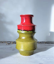 AnyesAttic Ceramic Scheurich 'Pagoda' Raspberry Red and Deep Chartreuse Green Pop Art Ceramic Vase, 1970s, West German