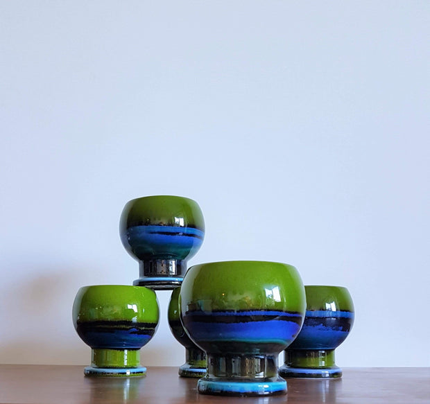 AnyesAttic Ceramic Set of 5 Hutschenreuther by Renee Neue, Green, Blue and Black Ceramic Dishes, 1970s, West German