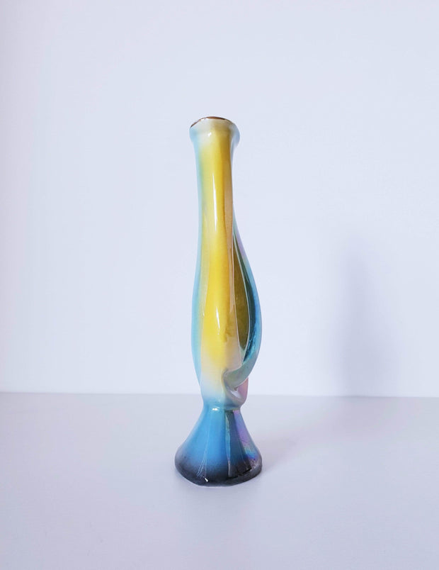 AnyesAttic Ceramic Sicas Sesto Fiorentino Mid Cen. Deco Rainbow Lustre Glaze Whorl Form Pitcher Jug Vase | 1950s, Rare
