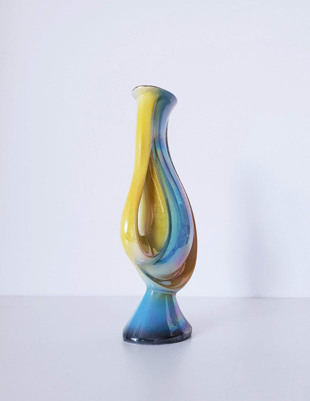 AnyesAttic Ceramic Sicas Sesto Fiorentino Mid Cen. Deco Rainbow Lustre Glaze Whorl Form Pitcher Jug Vase | 1950s, Rare