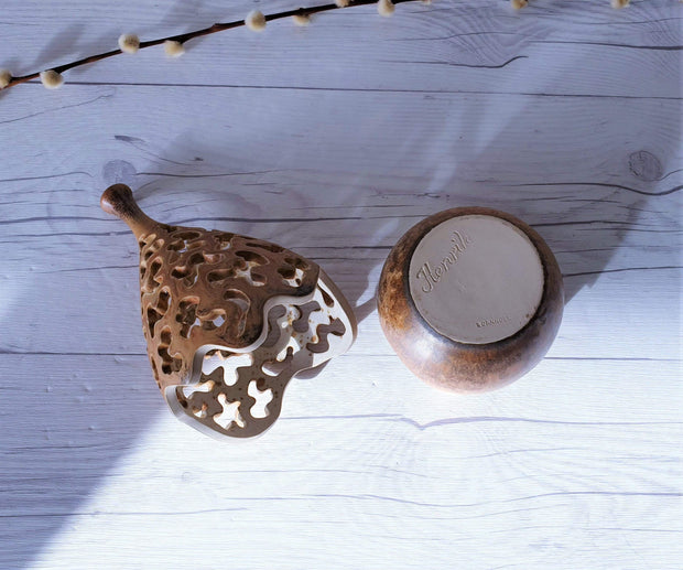 AnyesAttic Ceramic Vintage Henrik Knudsen, Bornholm Studio Pottery Hare's Fur Glaze Teardop Candleholder | Danish