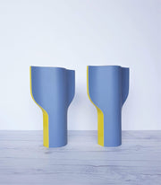 AnyesAttic Ceramic Wolf Karnagel for Toro Ceramica, Post Modern Ceramic Vase in Grey, Yellow and Blue | 1980s, Rare