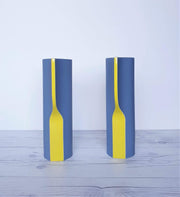 AnyesAttic Ceramic Wolf Karnagel for Toro Ceramica, Post Modern Ceramic Vase in Grey, Yellow and Blue | 1980s, Rare