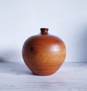 AnyesAttic Curio Mid Century Modern Hand Turned and Polished Cherrywood with Leopardwood Inlay Ball Vase