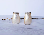 AnyesAttic Curio Vintage Cebu Clam Shell 'Mother of Pearl' and Silver Plated Handmade Salt and Pepper Cruet Pots