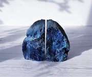 AnyesAttic Curio Vintage Pair of Brazilian Polished Blue Agate Geode, Felt Lined Bookends | c. 13 cm / 5.3" height