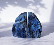 AnyesAttic Curio Vintage Pair of Brazilian Polished Blue Agate Geode, Felt Lined Bookends | c. 13 cm / 5.3" height