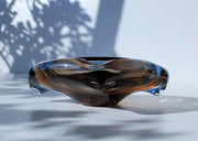 AnyesAttic Glass 1950s - 60s Skrdlovice by Maria Stahlikova, Modernist Art Glass Dish in Blue and Cinnamon, Czech