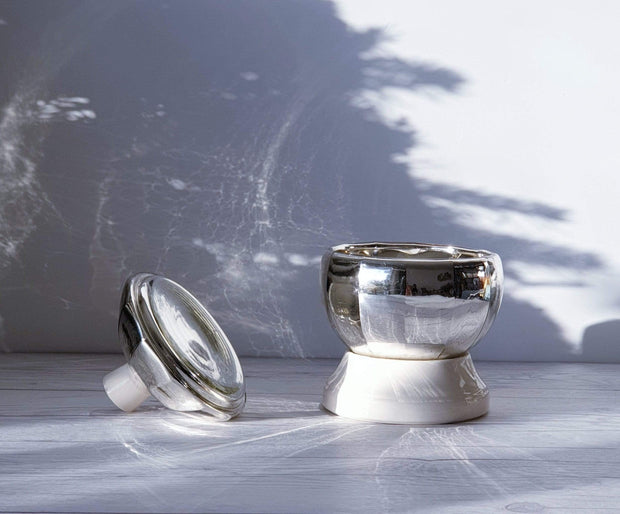 AnyesAttic Glass 1950s Haesco Schmidt & Co. Mid Century Glass Cased Ceramic Mirrored Table Cooler | DDR, Rare