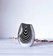 AnyesAttic Glass 1950s Vicke Lindstrand 'Zebra' series for Kosta, Modernist Black and White Stripe Vase | Rare